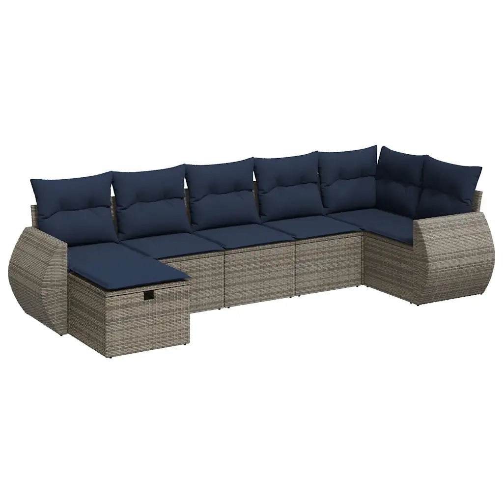 vidaXL Set Divani da Giardino 7 pz con Cuscini Grigio in Polyrattan