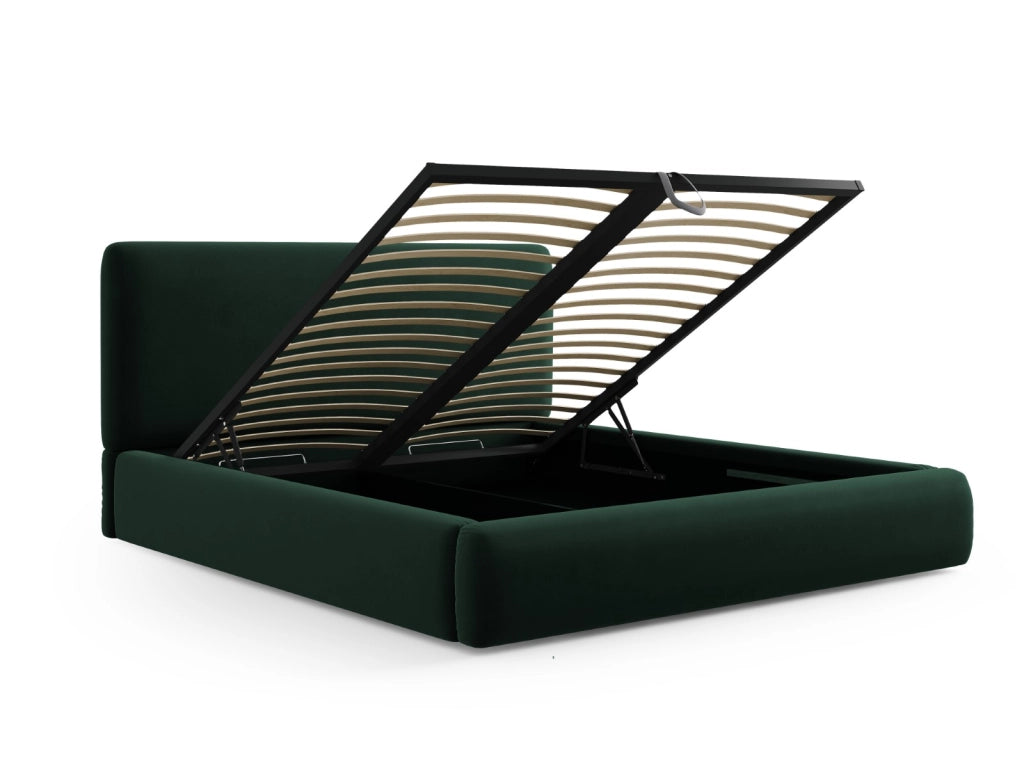 Cosmopolitan Design - Letto a cassettone con testiera "Colonel" 180x200cm in velluto verde bottiglia 