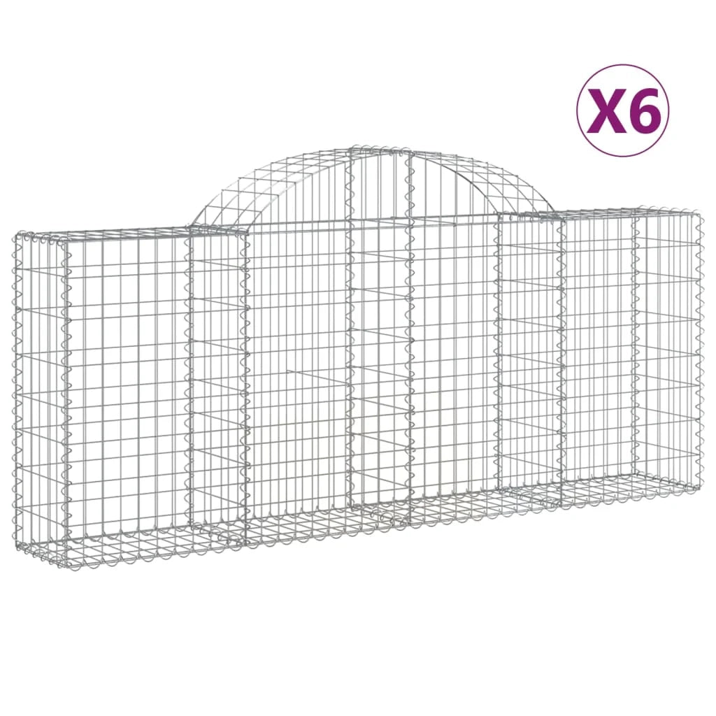 Cestini gabbioni recinzione a gabbia muro di contenimento ad arco 6 pezzi 200 x 30 x 80/100 cm ferro zincato argento 02_0040994