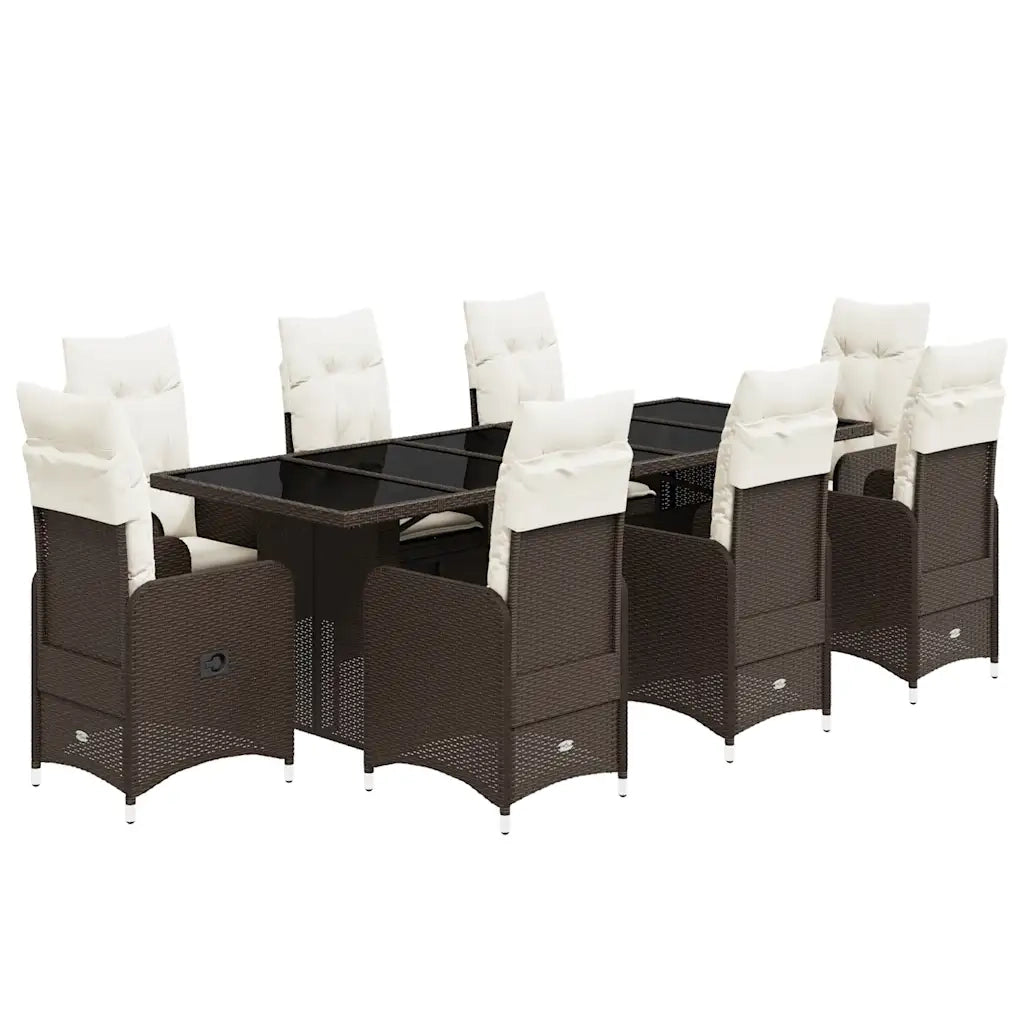 Set BistrÃ² da Giardino 9 pz con Cuscini in Polyrattan Marrone