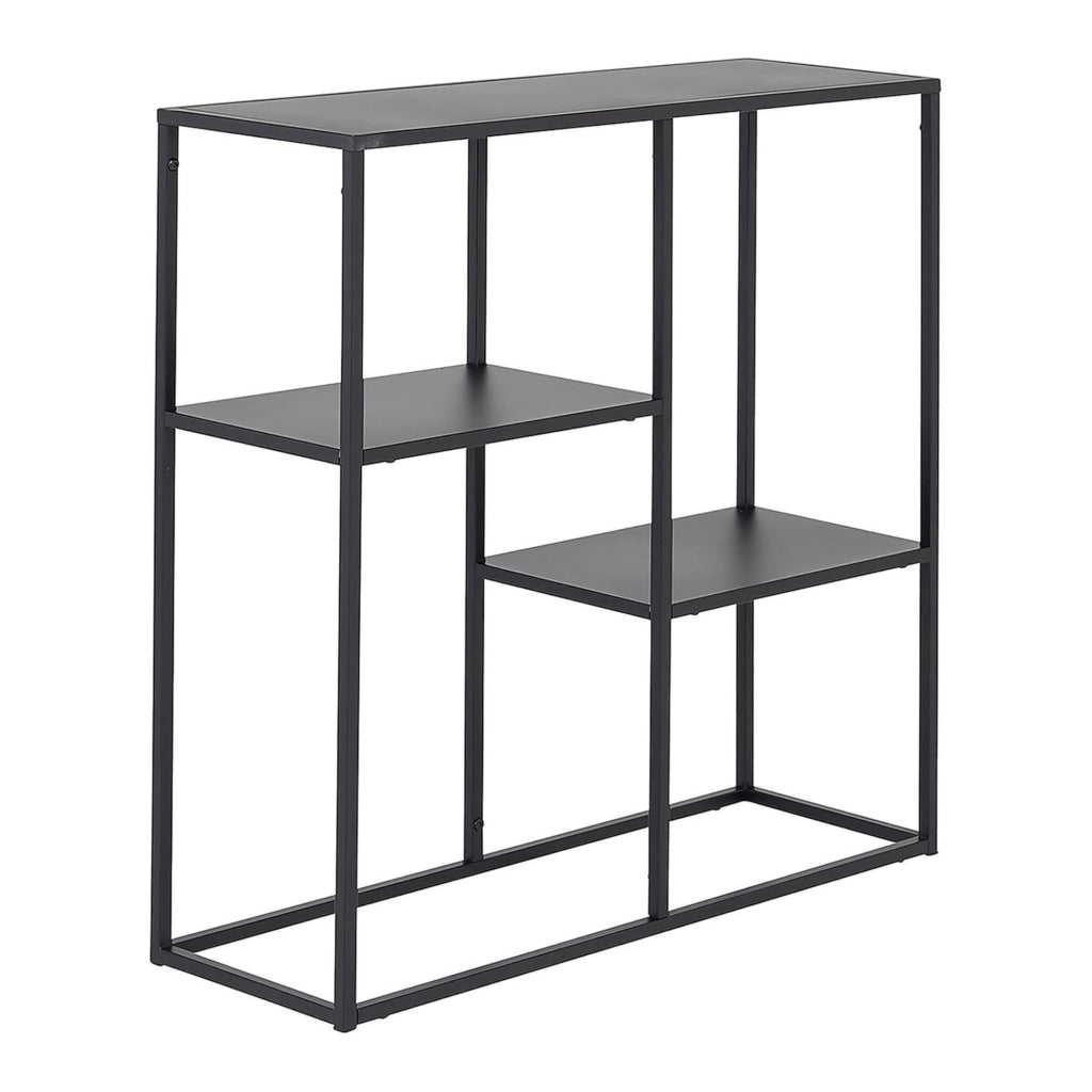Tavolo a Consolle Strömstad Scaffale da Terra Espositore 80x80x26 cm Acciaio Nero opaco [en.casa]