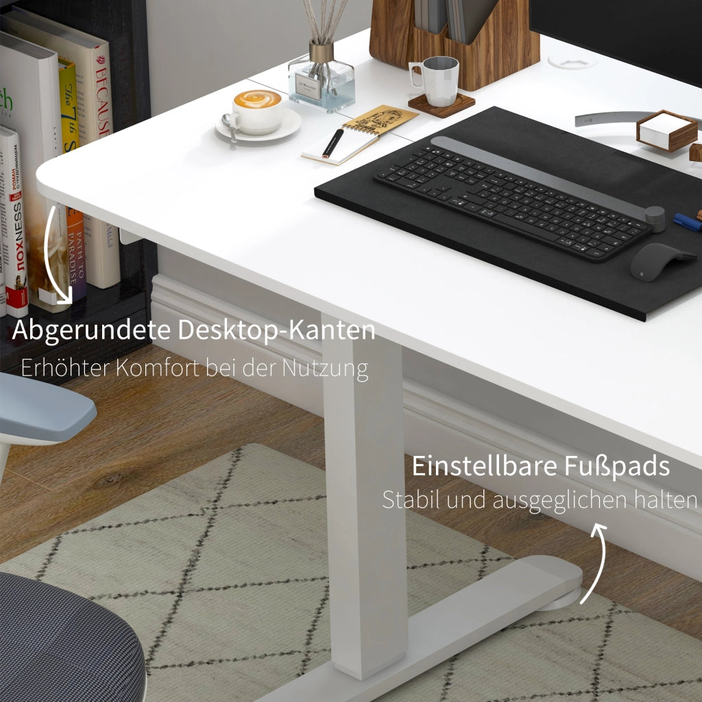 Scrivania lineare elettrica regolabile in altezza con 4 memorie e anti-collisione per ufficio bianco 140 × 70 cm