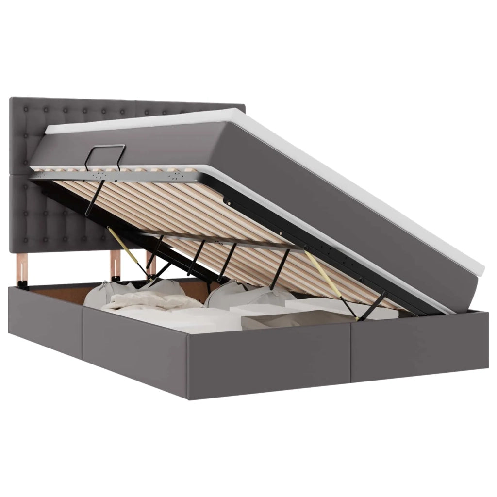 Letto con contenitore e LED Grigio 140 x 190 cm Pelle Sintetica