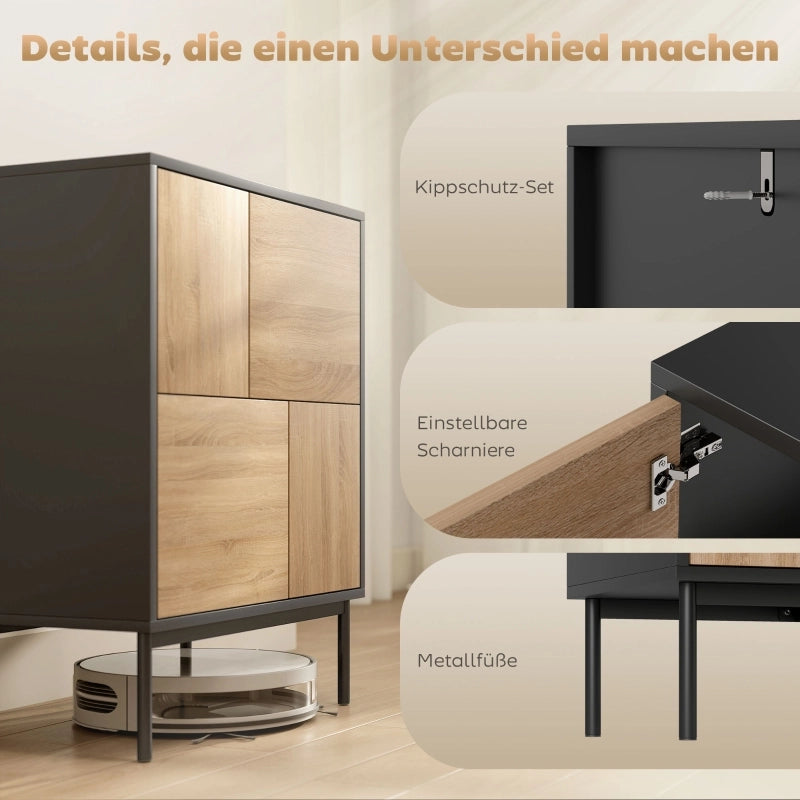 Cassettiera con ante push-to-open e gambe in metallo ¨C zephmum ¨C MDF nero e legno naturale