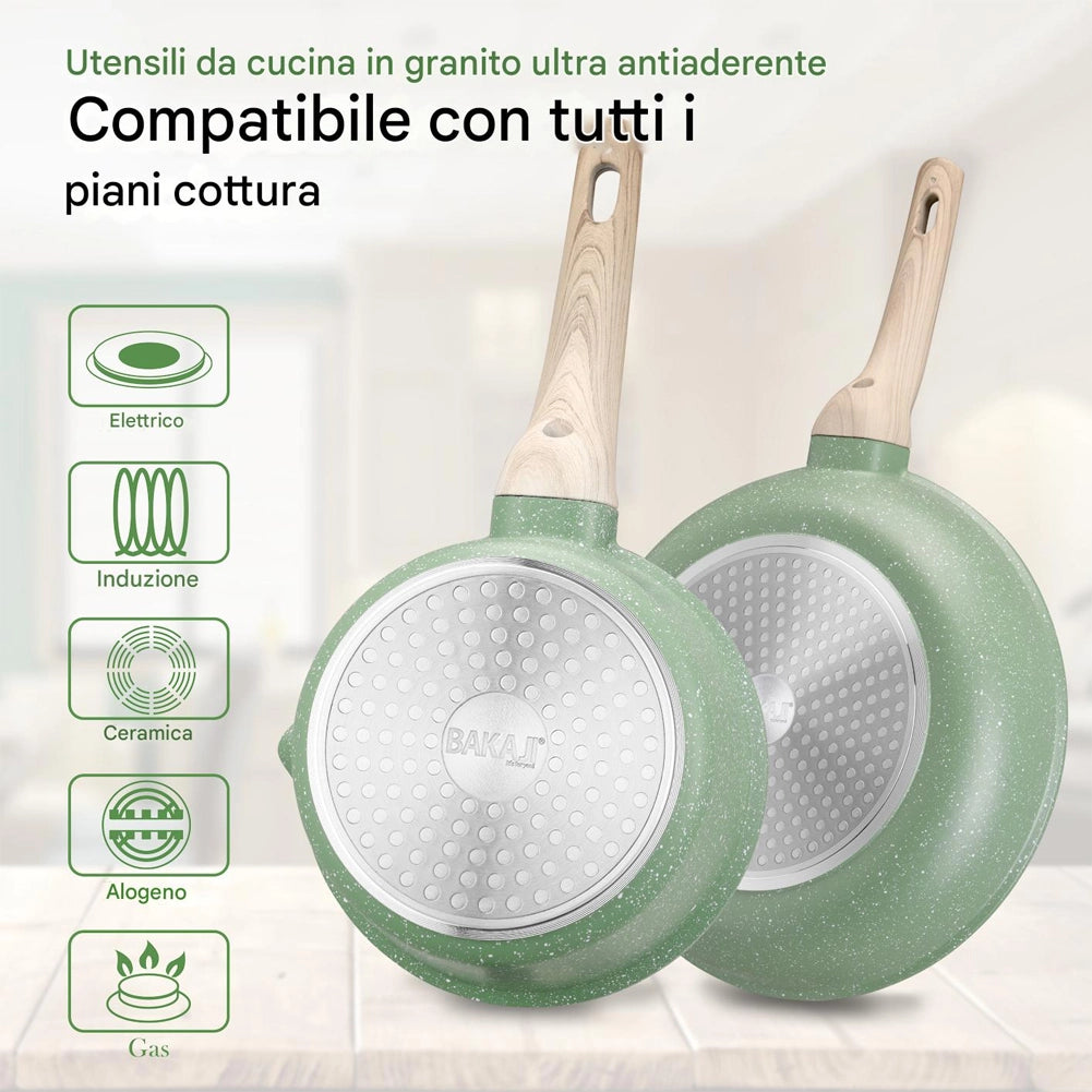 Batteria Pentole e Padelle 21 Pezzi in Alluminio Pressofuso Antiaderente Verde