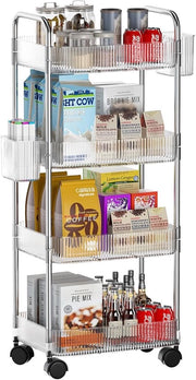 Carrello multifunzionale con 4 livelli e maniglia, carrello mobile con ruote, carrello multifunzionale con cassetti rimovibili per cucina, ufficio, bagno, lavanderia, trucco, tubo in alluminio.