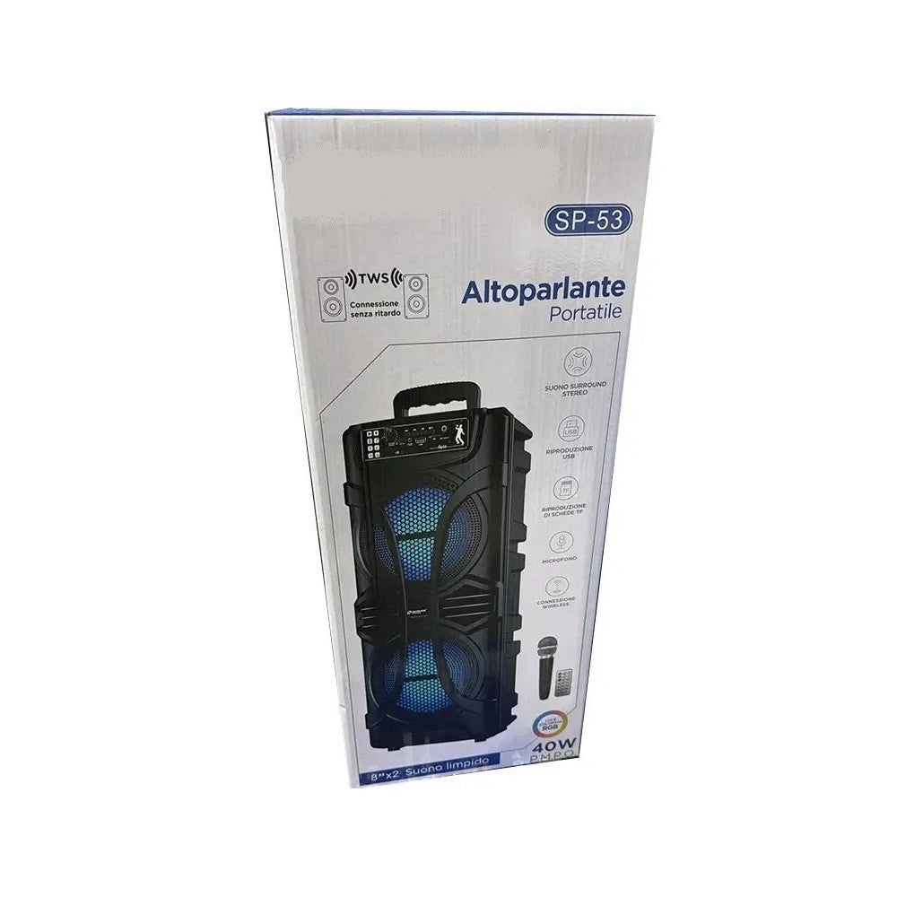 Trade Shop - Cassa Amplificata Sp-53 40w Karaoke Bluetooth Con Microfono Portatile Wireless Trolley -