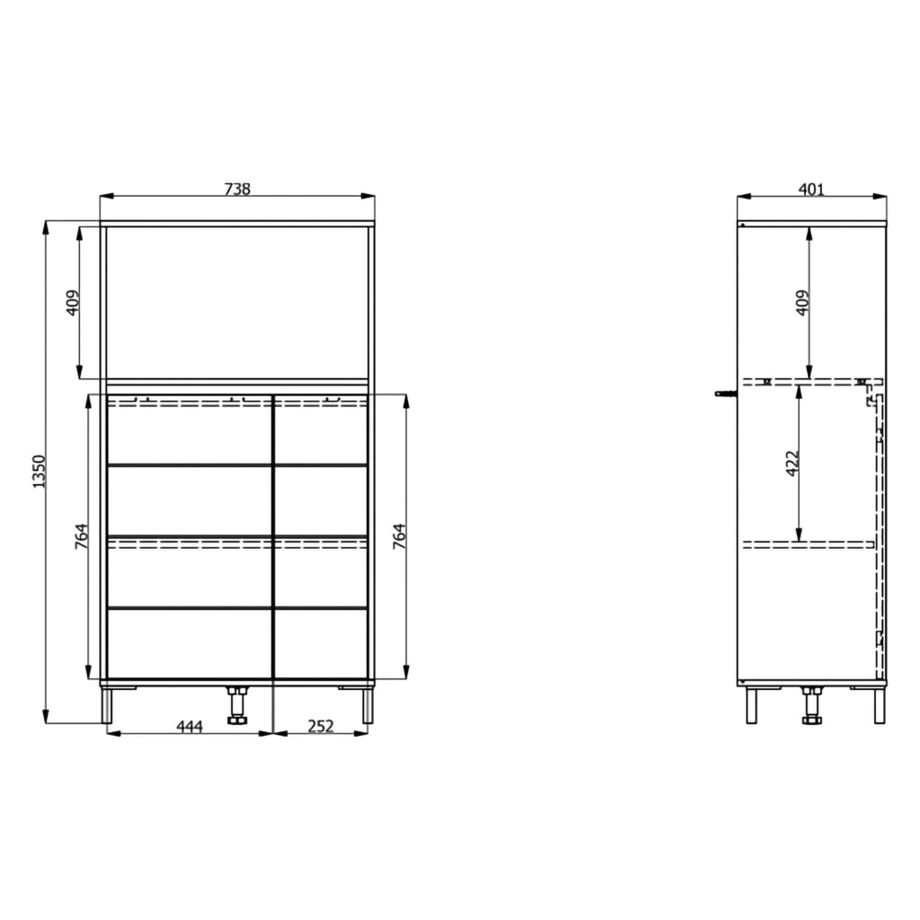 Madia Cosoleto, Credenza 2 Ripiani, 74x40x135h cm Bianco Crema