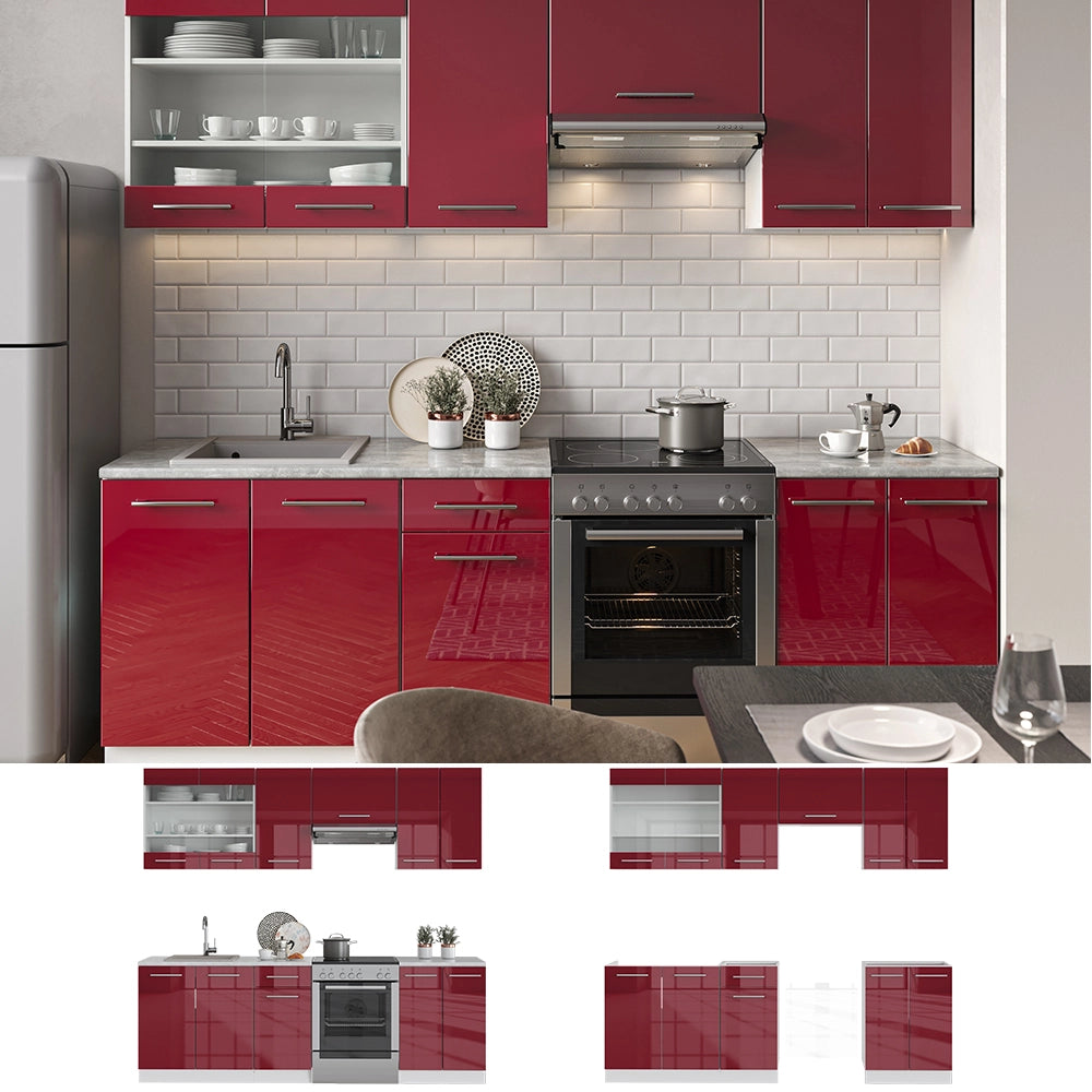 Cucina componibile Fame-Line Bordeaux lucido/Bianco 240 cm, PL Marmo Vicco