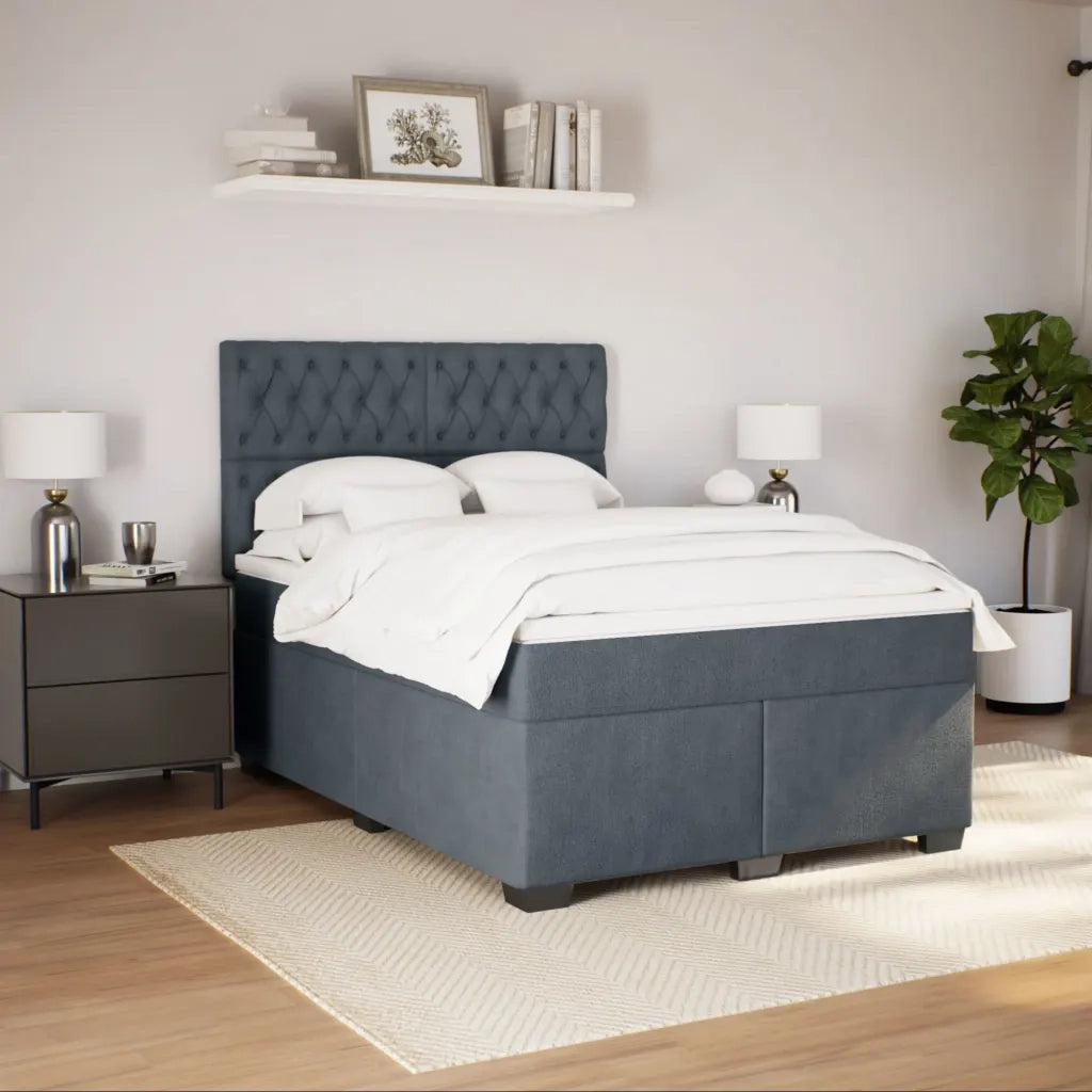 Giroletto a Molle con Materasso Grigio Scuro 140x200 cm Velluto 3293237