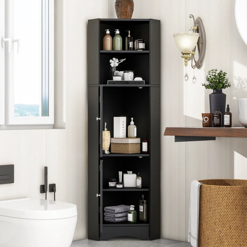 Mobile bagno angolare con vani aperti - per bagno - in truciolare - 36.5×36.5×155 cm - nero