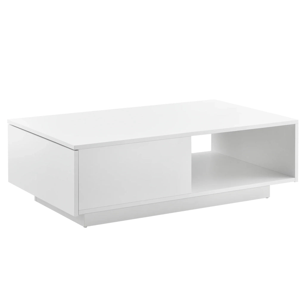 Tavolino da salotto con cassetto e vano contenitore 95 x 55 cm spessore 15 mm bianco lucido 03_0006143