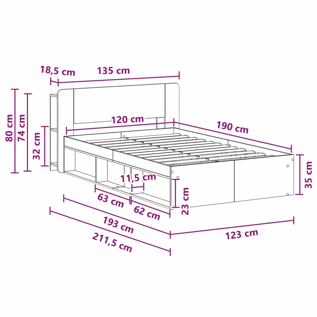 Telaio del letto con storage Rovere Artigianale 120 x 190 cm
