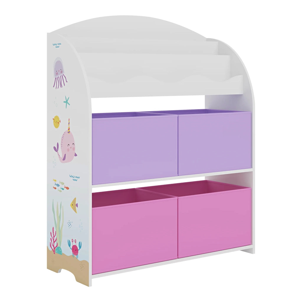 Scaffale dal design senza tempo per soggiorno camera da letto mobiletto per bambini con motivo oceano 98 x 83 x 30 cm bianco viola rosa 03_0011315