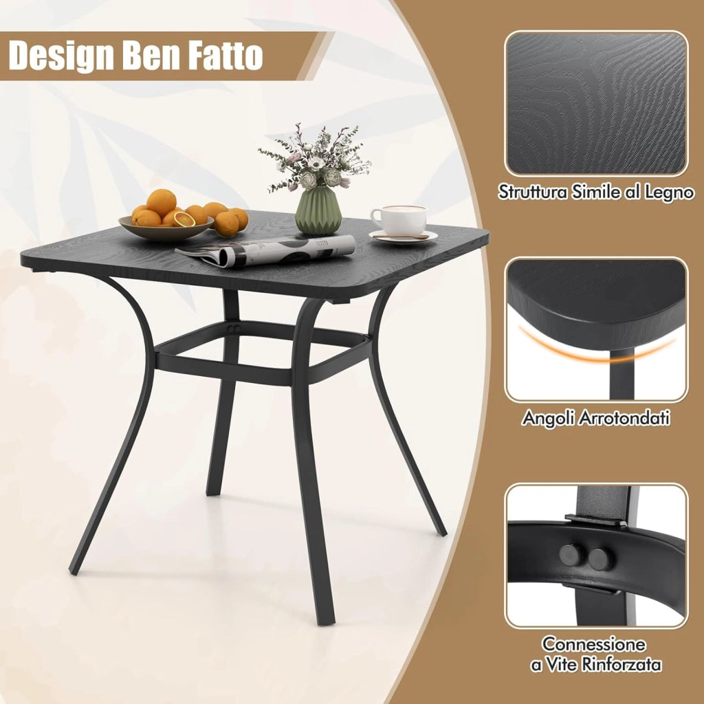 Tavolo da Pranzo da Giardino di 80 cm, Tavolo Quadrato in Metallo con 4 Gambe Curve, Tavolo da Pranzo Pesante a 4 Posti, per Giardino, Terrazza, e Piscina, Portata 65 kg, 80 x 80 x 73 cm