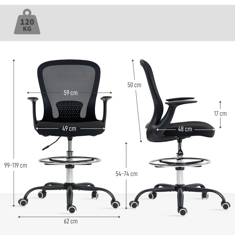 Sedia da ufficio regolabile in altezza con poggiapiedi e supporto lombare regolabili, 62 x 59 x 119 cm, nera