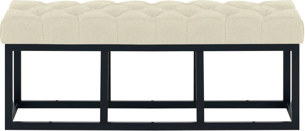Panca design AMUN in metallo nero opaco e tessuto crema,120 cm