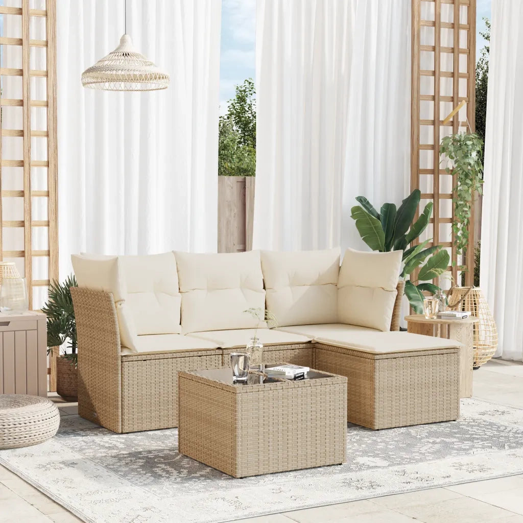 Set Divano da Giardino 5 pz con Cuscini Beige in Polyrattan 3249387