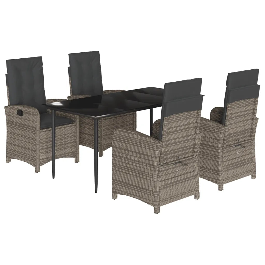 Set da Pranzo da Giardino 5 pz con Cuscini in Polyrattan Grigio