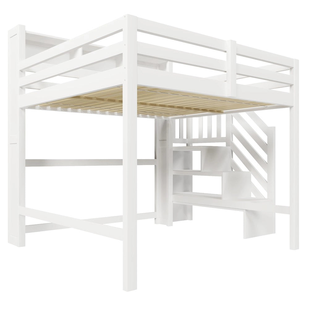 Letto a Soppalco con LED e Contenitore ¨C MINIMAL ¨C Bianco 140x200