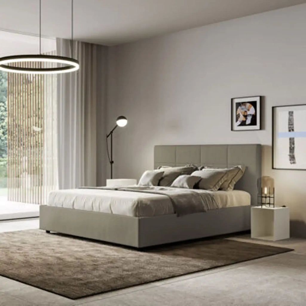 Letto matrimoniale con rete imbottito 160x190 similpelle cappuccino Mika