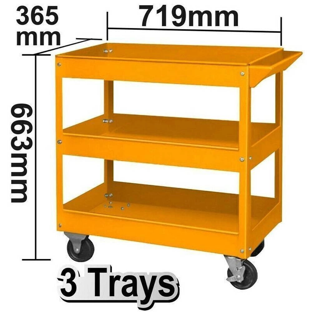 Trade Shop - Carrello Porta Attrezzi Da Officina Portautensili 3 Ripiani Con 4 Ruote Acciaio -