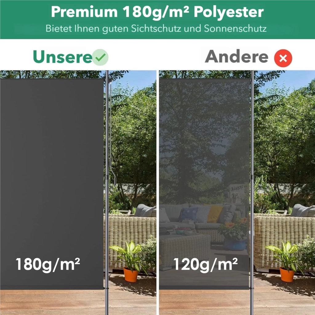 Tenda da sole verticale con morsetto, 150 x 310 cm, tenda da sole verticale allungabile, senza forature,con manovella, protezione solare dal vento, per balcone, giardino,terrazza