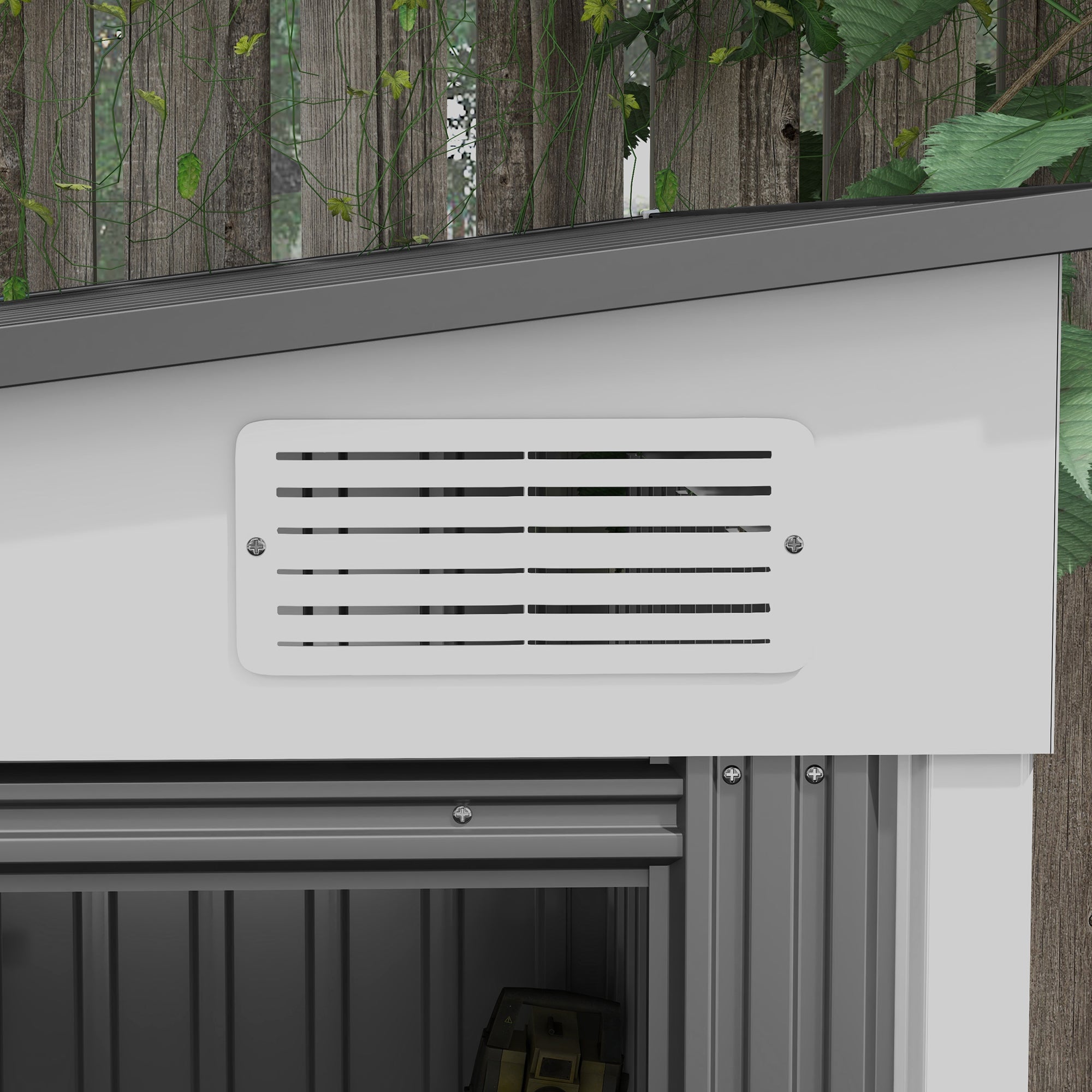 Casetta Box per Attrezzi da Giardino 154L x 206,5P x 160/181A cm con Base in Acciaio zincato Bianco