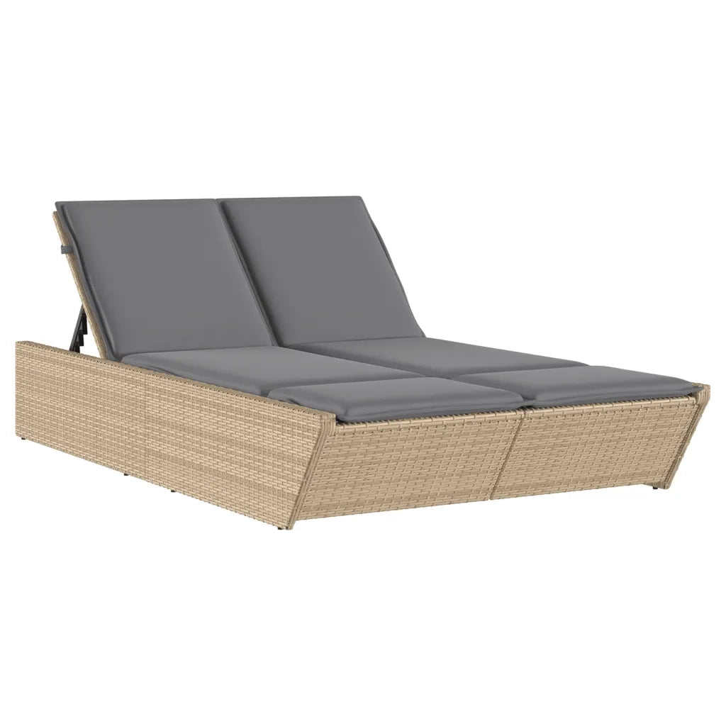 Lettino Prendisole con Cuscini Beige in Polyrattan 368182