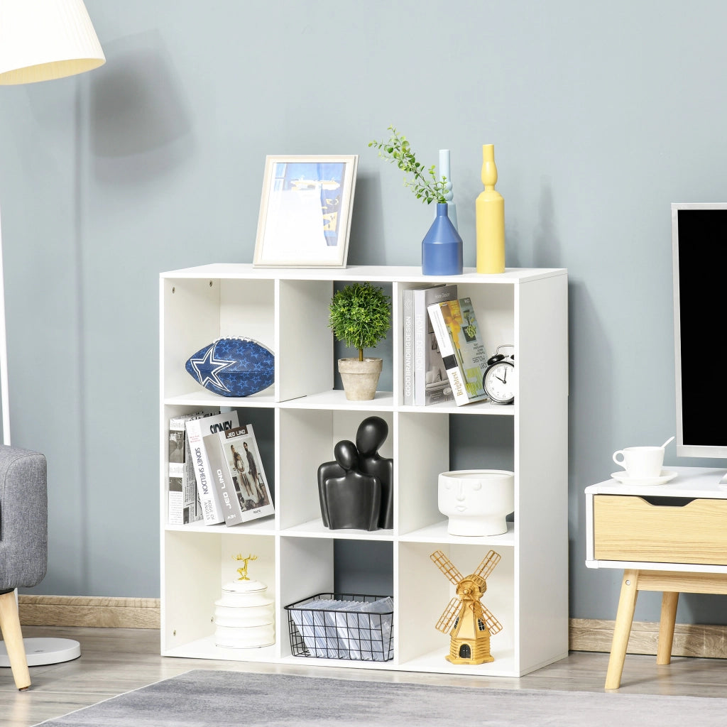Libreria Moderna con 9 Scomparti ¨C zephmum ¨C Legno Bianco 91.5x29.5x91.5 cm