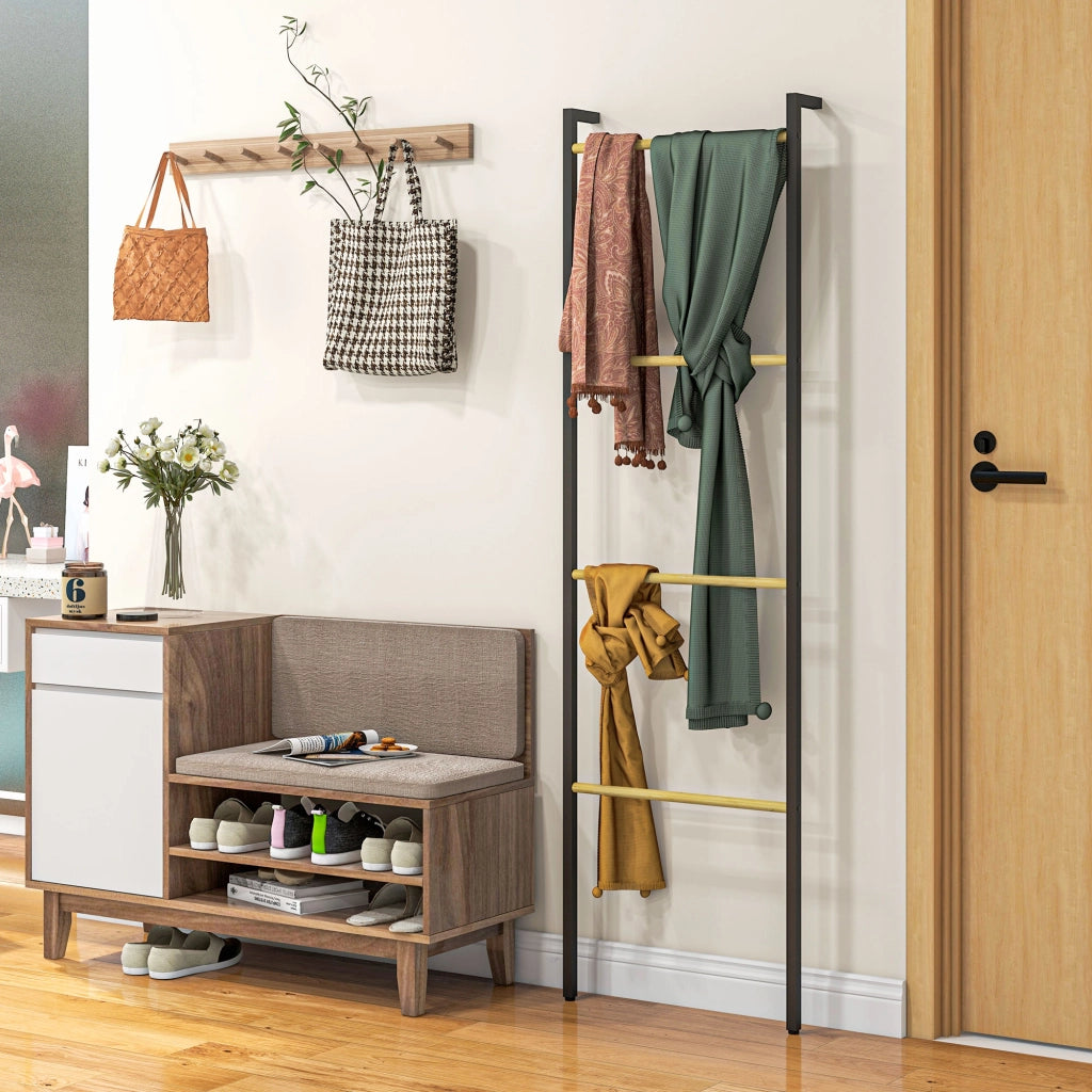 Portasciugamani a Parete per Bagno ¨C Xylo ¨C 4 Barre Bamb¨´ e Acciaio Nero 49x5,5x167,5 cm