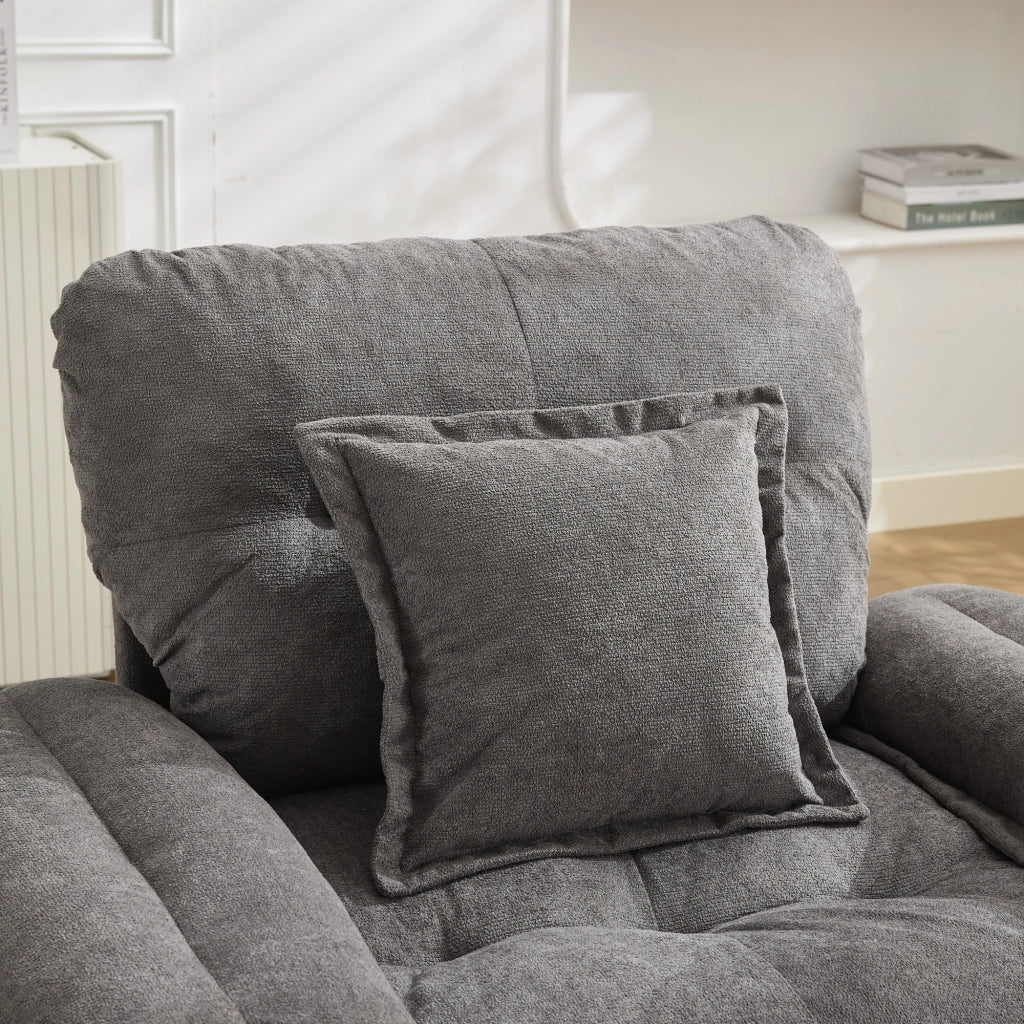 Fauteuil girevole a 360° oversize con cuscino di supporto e base in metallo in ciniglia grigia