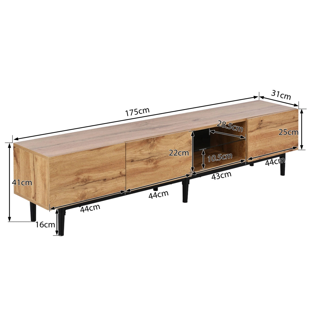 Mobile TV con 3 Vani; 2 Ante Push-to-Open e LED Multicolore; Stile Moderno; 175??31??41 cm; in MDF; Rovere Chiaro