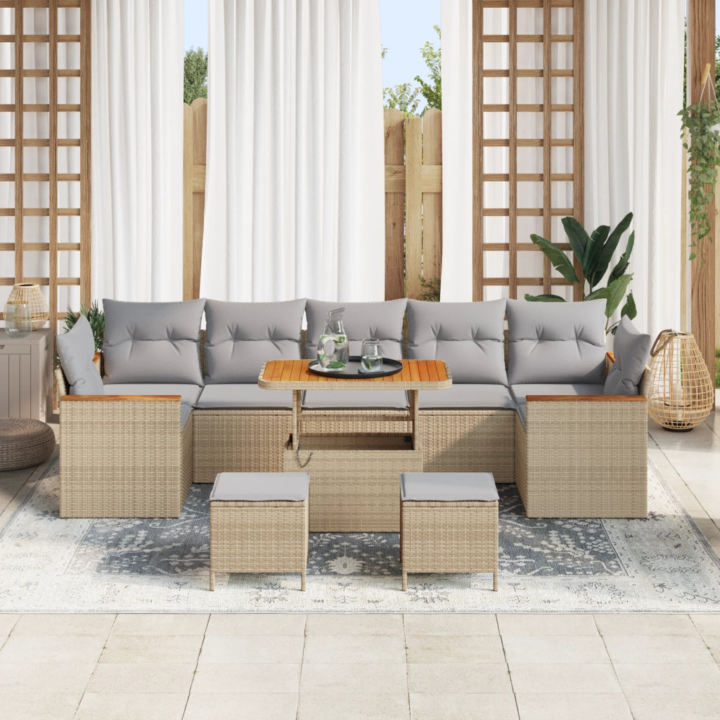 Set di Divano da Giardino  da 10 Pezzi con Cuscini Beige Polyrattan Acacia
