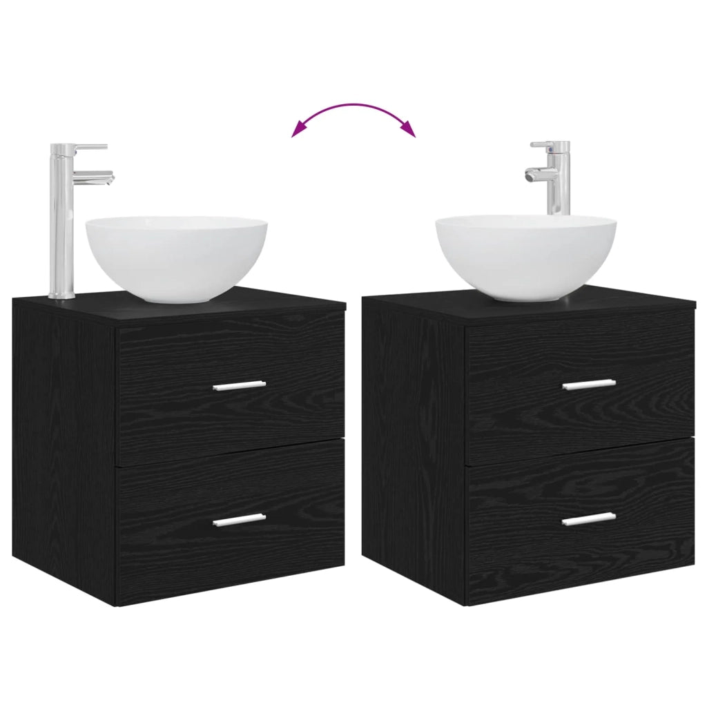 Mobile Lavabo da Parete Rovere Nero 49,5 x 41 x 64,5 cm 890263