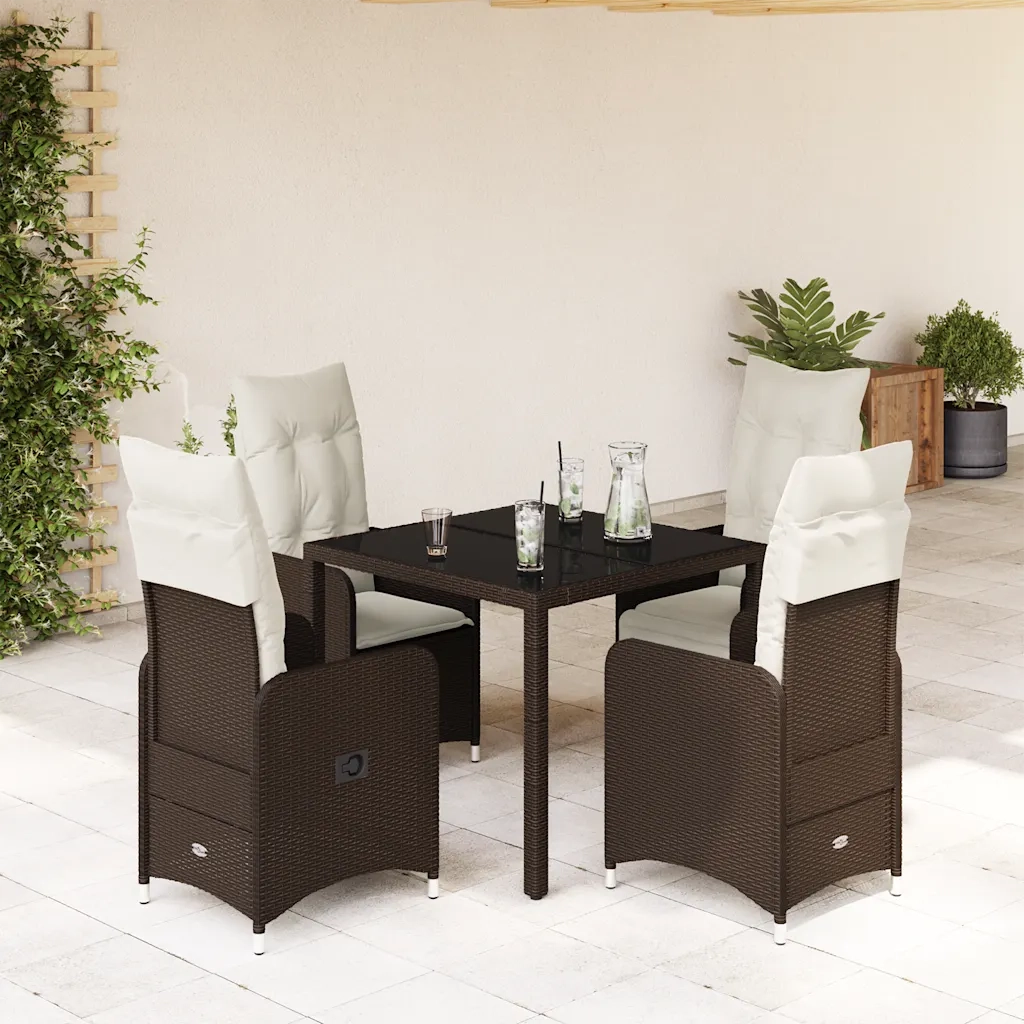 vidaXL Set Bistrò da Giardino 5 pz con Cuscini in Polyrattan Marrone