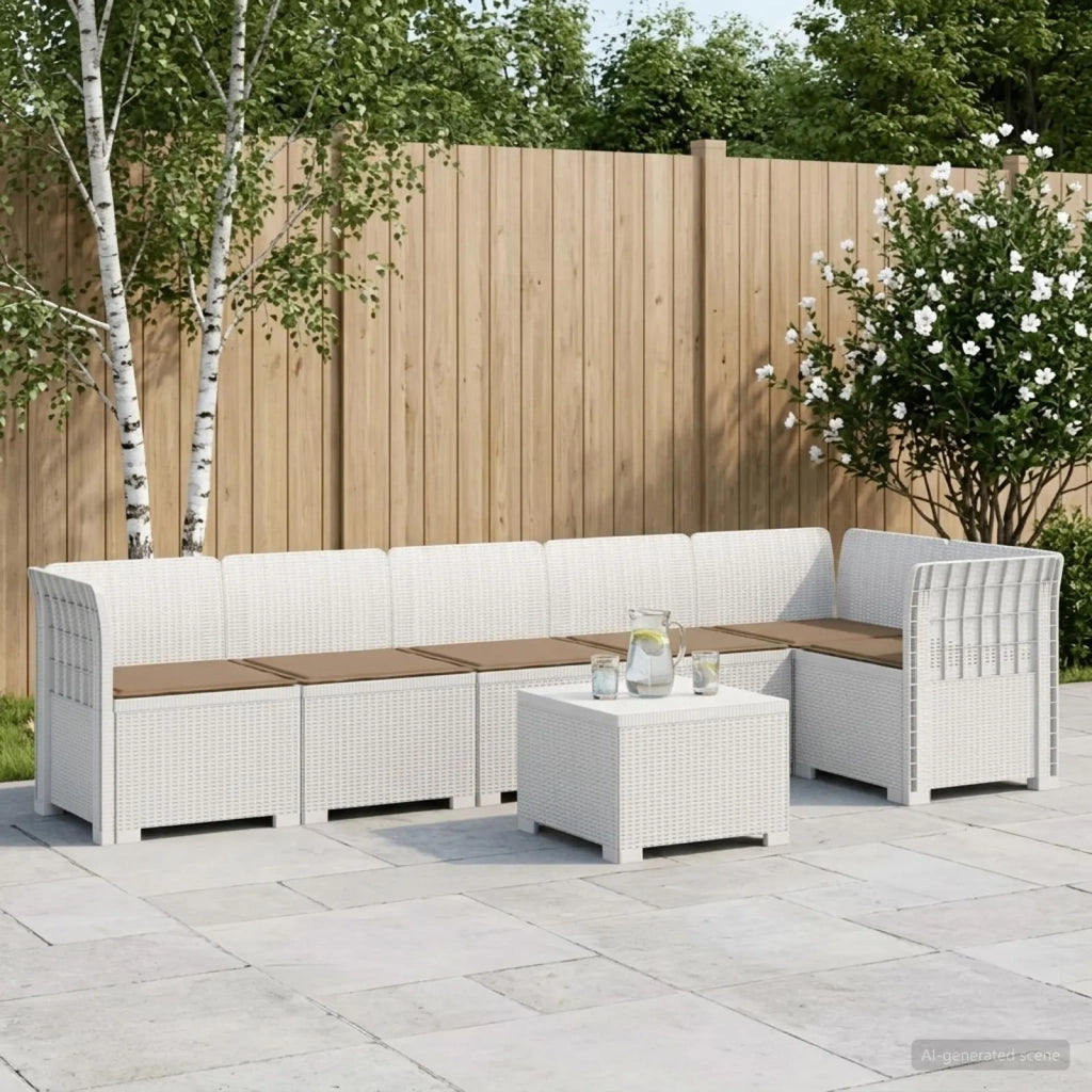 Divano da Giardino 6 Posti con Cuscini Aspetto Rattan PP Bianco 3444116