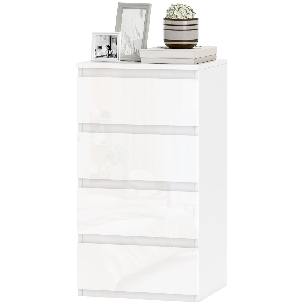 Comodino 4 Cassetti Lucido ¨C zephmum ¨C Bianco 40x35x50 cm