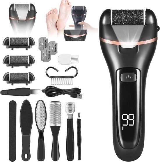 Elettroepilatore acqua resistente con indicazione LED - Set pedicure 10 in 1 per cura dei piedi