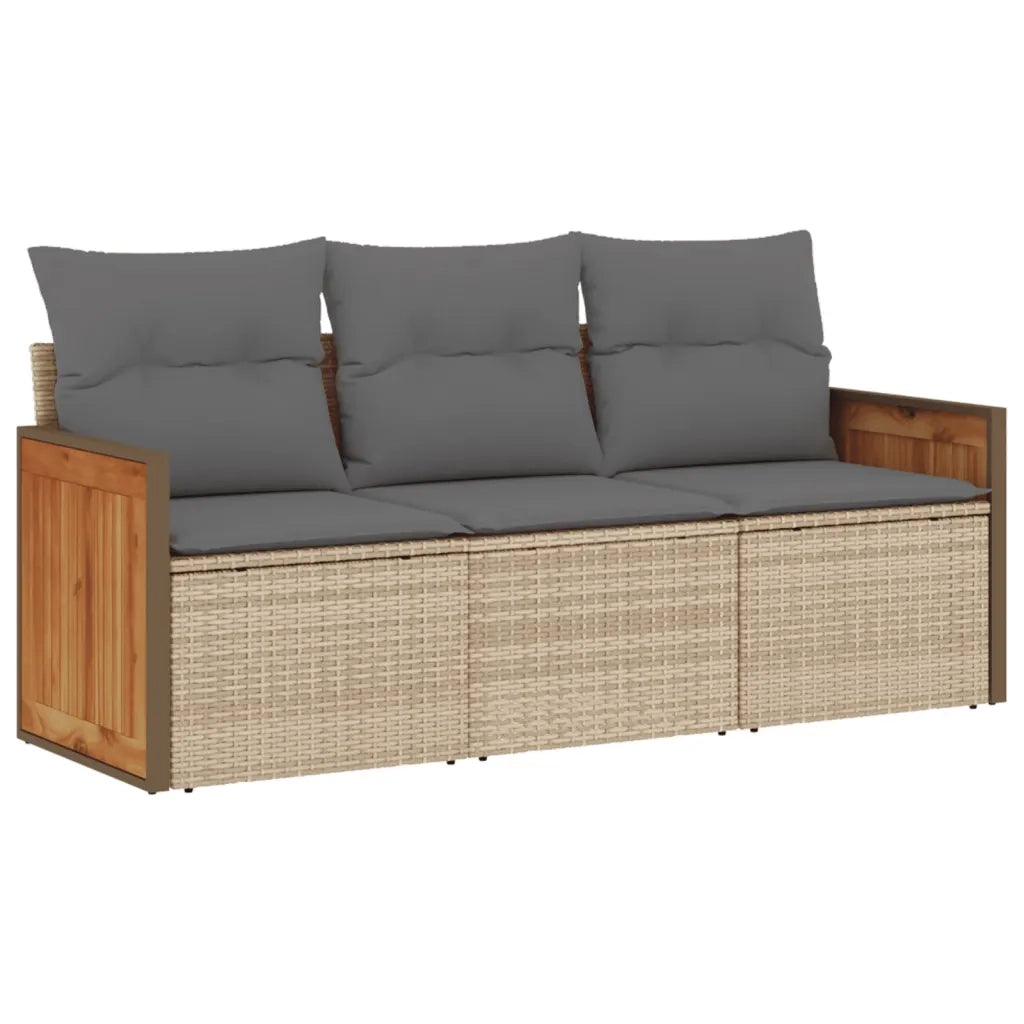 Set Divano da Giardino 3 pz | Set Salotto da Giardino con Cuscini Beige in Polyrattan