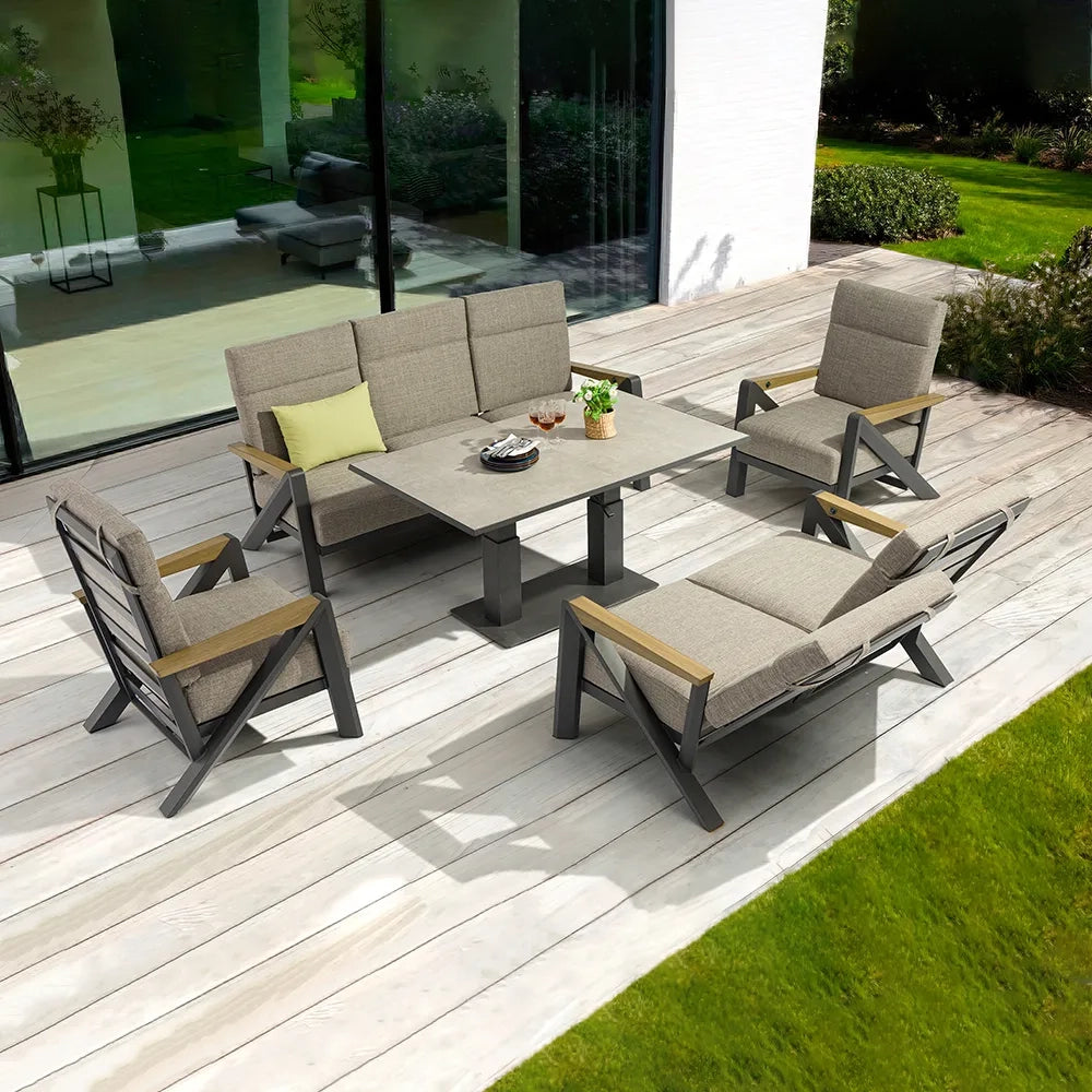 Tempo Style - Salottino Lounge KEA in alluminio antracite | Lounge da giardino con divano, tavolo, 2 poltrone e cuscini | Set di mobili da giardino in metallo da 4 persone