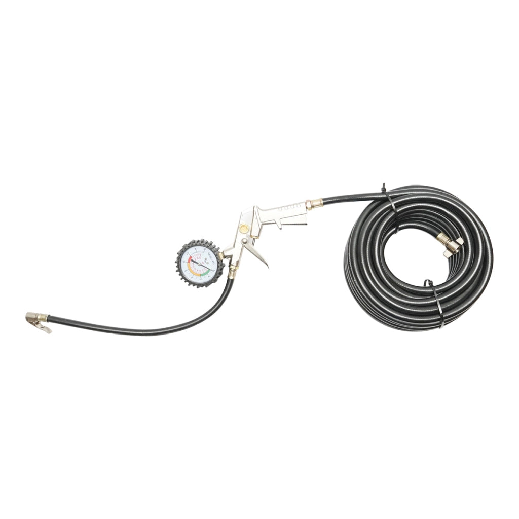 Tubo flessibile per gonfiaggio pneumatici da 13 m con pistola e manometro, diametro esterno 10,5 mm