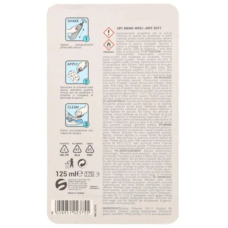 SETABLU SPRAY PULIZIA SNEAKERS 125 ML CON SPUGNA INTEGRATA SCHIUMA DETERGENTE PER PULIZIA PROFONDA