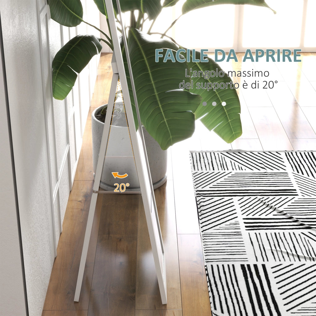 Specchio da Terra con Cornice in MDF con Piedini e Ganci, Specchio Moderno per Utilizzo a Parete, 37x40x155 cm, Bianco e Trasparente