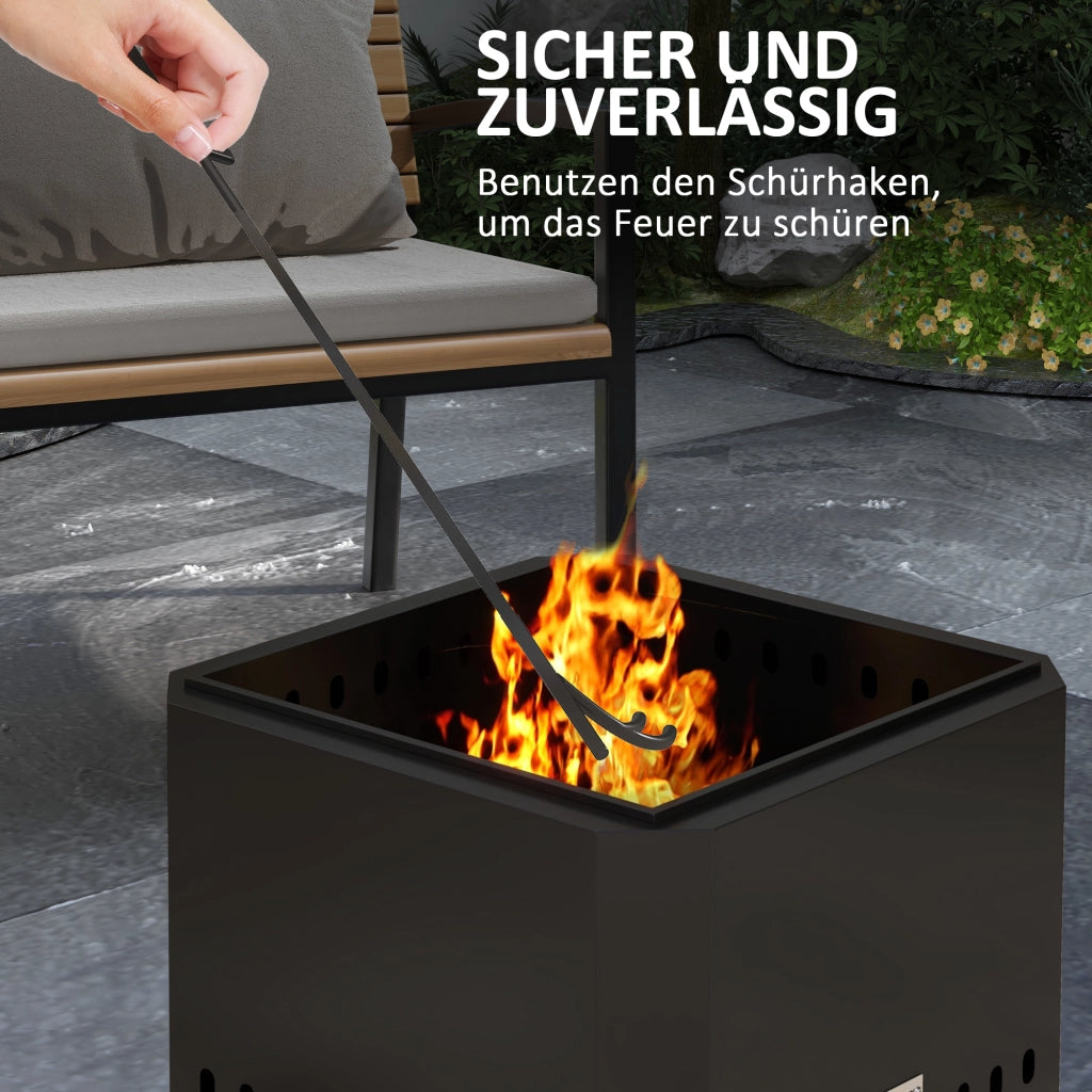 Braciere da Giardino ¨C Xylo ¨C Acciaio Nero con Attizzatoio 48x48x41 cm