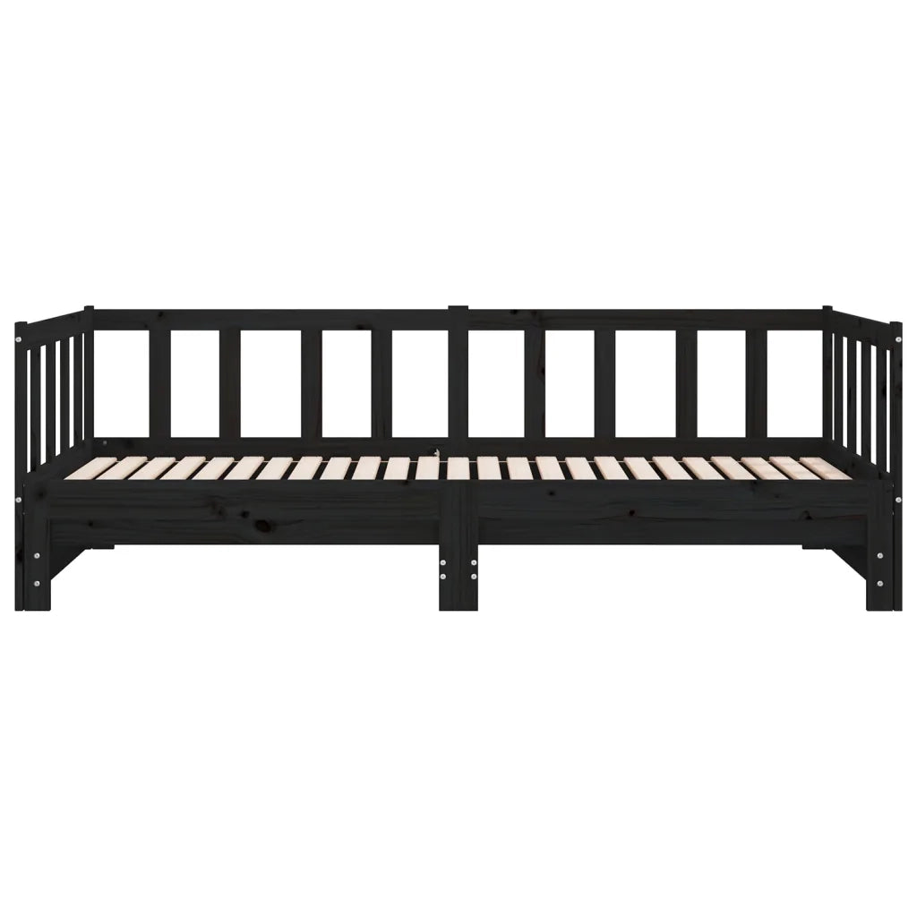 Dormeuse Estraibile Nera 2x(90x190) cm Legno Massello di Pino