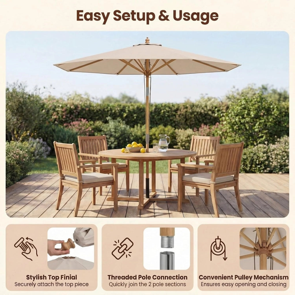 Ombrellone da Giardino Rotondo da 270 cm, Inclinazione e Altezza Regolabile, Ombrellone da Esterno con Struttura in Bambù, 8 Stecche, Anti UV, per Balcone, Terrazzo, Spiaggia