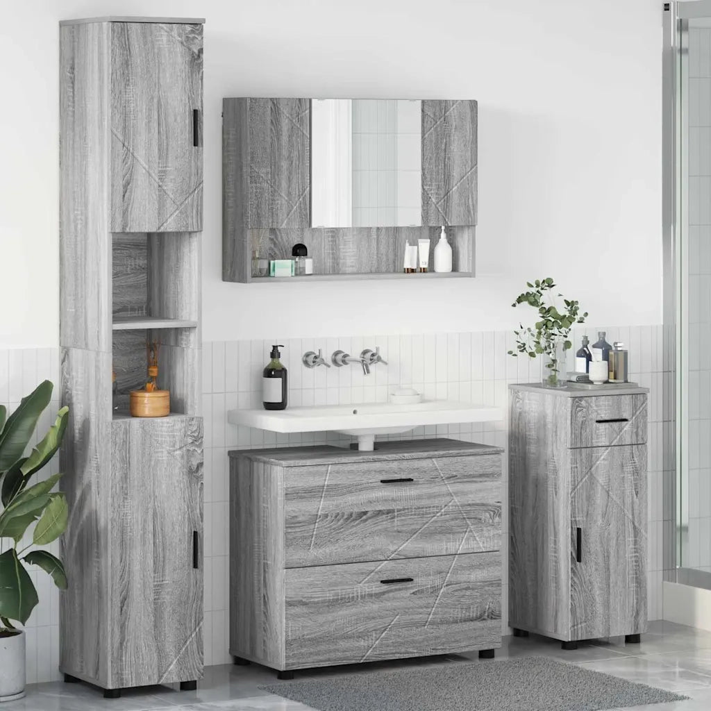 Set di mobili per il bagno con cassetto 4 pcs Grigio Sonoma 3393059