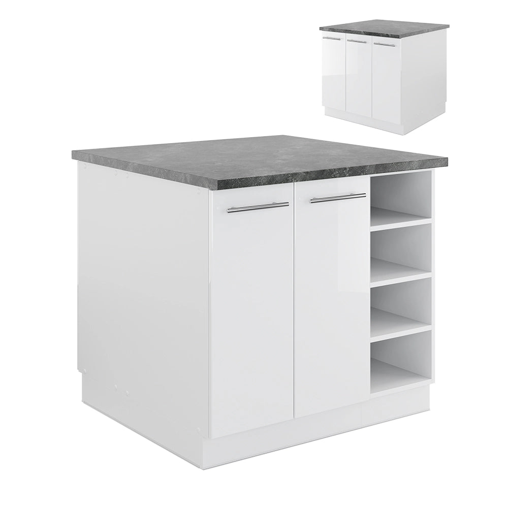 Isola cucina Fame-Line Bianco lucido/Bianco 90 cm senza piano di lavoro Vicco