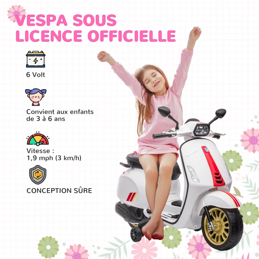 Monopattino Elettrico Bambini Vespa 6V ¨C Xylo ¨C Musica MP3 USB Faro 2 Ruote Bianco